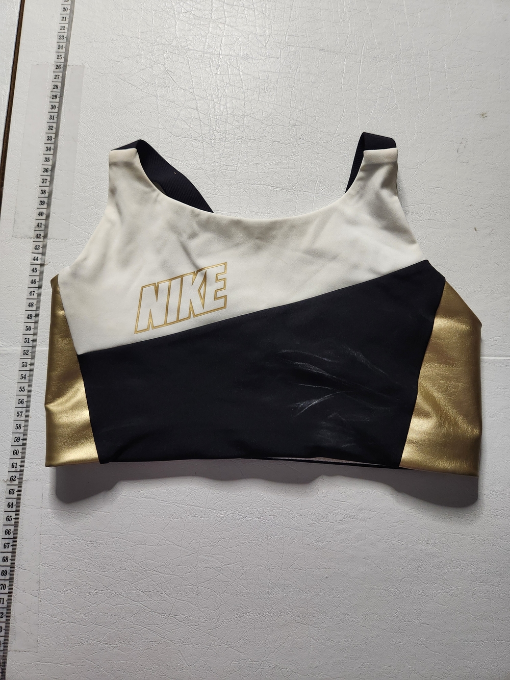 Nike Women’s Colorblock Crop Sports Bra — White, Black & Gold